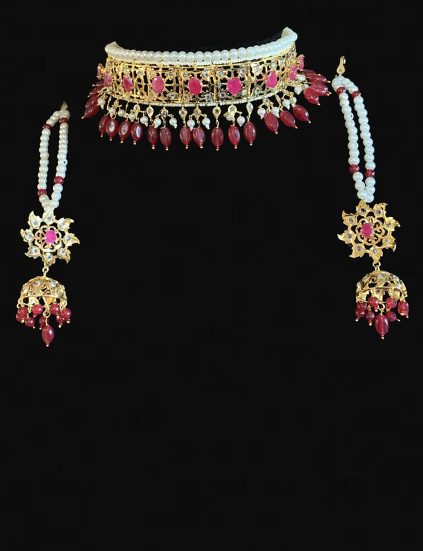 BR114 Insia jadavi lacha bridal set in rubies ( SHIPS IN 4 WEEKS  )