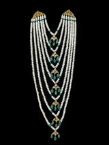 SAT77 Hyderabadi satlada in emerald beads and fresh water pearls (READY TO SHIP  )