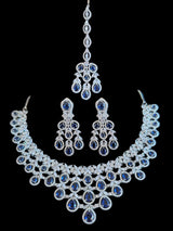 NS512 Silver plated necklace with earrings tika in blue ( READY TO SHIP)