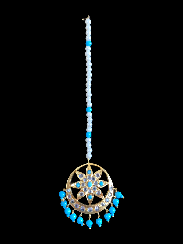 DJTK160 Akbari  tika in turquoise or Feroza  beads      (READY TO SHIP)