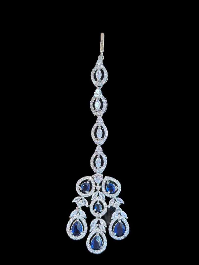 NS512 Silver plated necklace with earrings tika in blue ( READY TO SHIP)