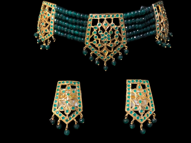 C268 Indu choker in green beads ( READY TO SHIP)