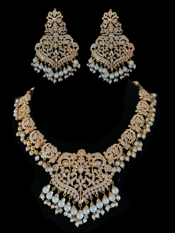 NS71  Neeli jadau pearl necklace with earrings tika (READY TO SHIP )