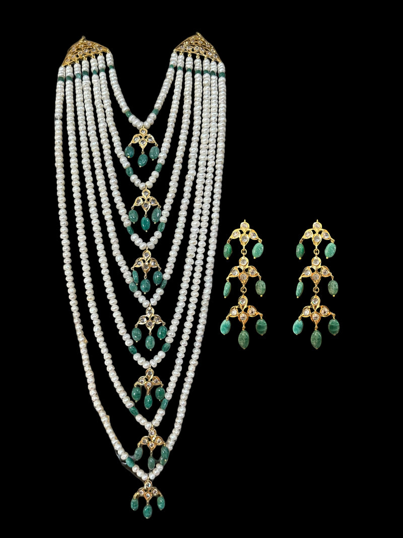 SAT77 Hyderabadi satlada in emerald beads and fresh water pearls (READY TO SHIP  )