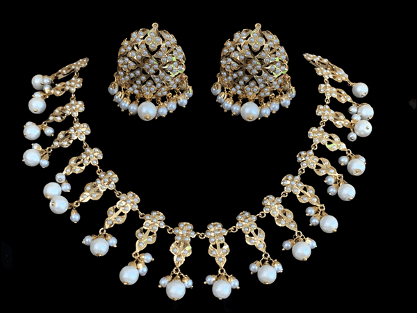 DNS44 Alea punjabi Jadau necklace  set - pearls (SHIPS IN 5 WEEKS )