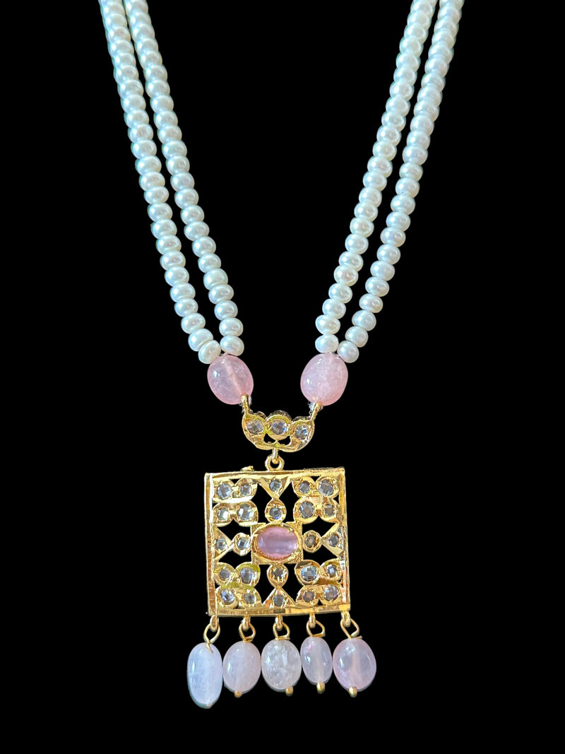 PS444 Zuni fresh water pearl pendant set in rose quartz  beads ( READY TO SHIP)