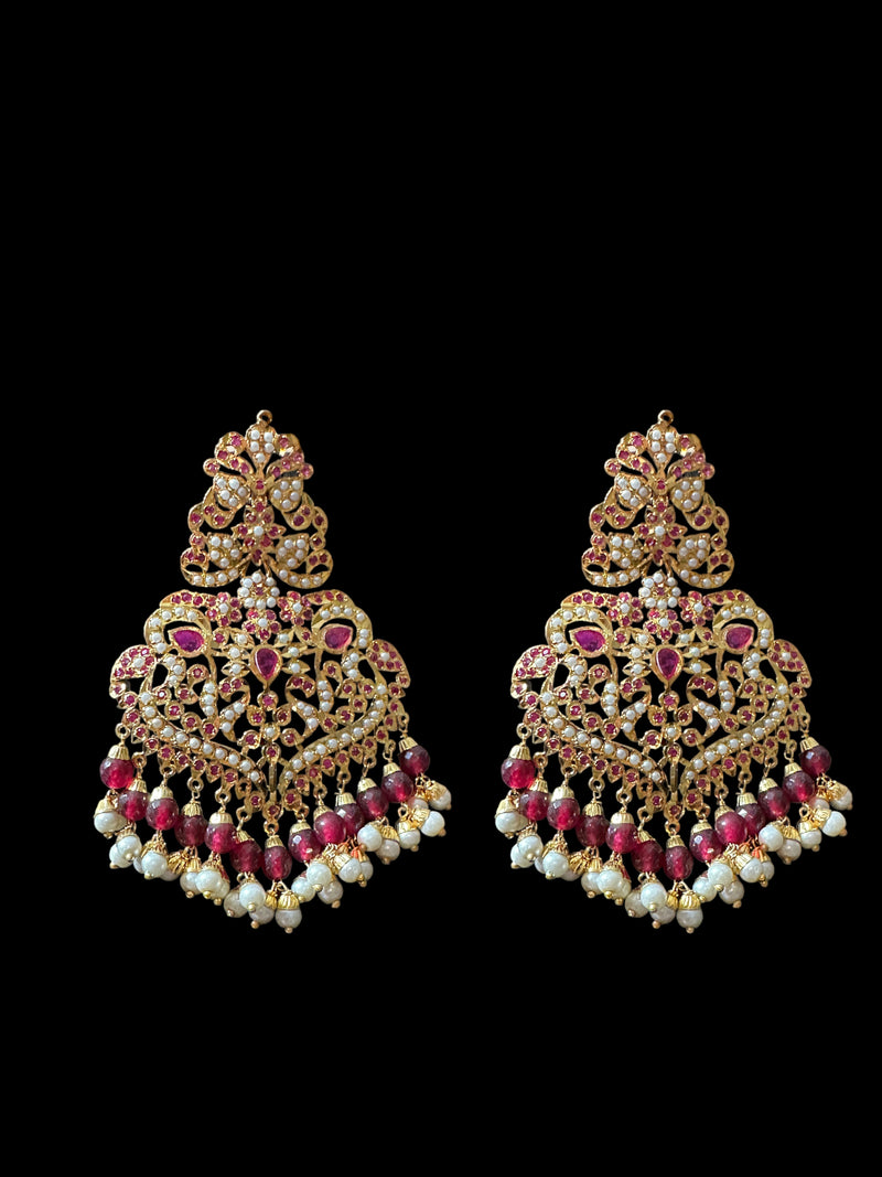 DLN19 Neeli rani haar with earrings in ruby  ( SHIPS IN 4 WEEKS )