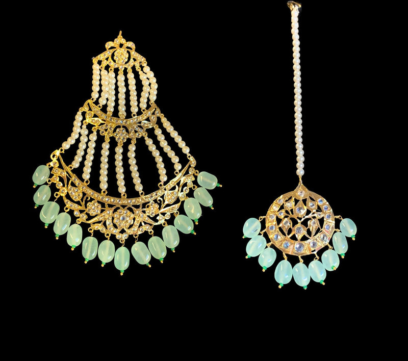 BR319 Insia hyderabadi bridal set in sea green beads ( READY TO SHIP )