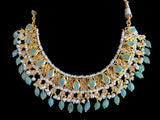 RAKIBA gold plated silver necklace set in emerald  with fresh water pearls ( READY TO SHIP )