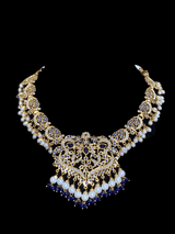 NS209  Neeli jadau pearl necklace with earrings tika in blue ( READY TO SHIP )