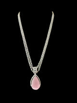 PS349  silver plated Cz pendant set- pink   (READY TO SHIP)