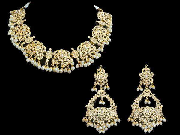 DNS14 Niyati pearl jadau necklace with earrings tika ( SHIPS IN 3 WEEKS  )