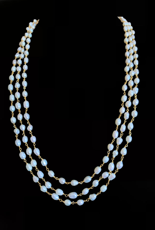 DNS116 Three layered fresh water  pearl mala  (READY TO SHIP )