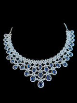 NS512 Silver plated necklace with earrings tika in blue ( READY TO SHIP)