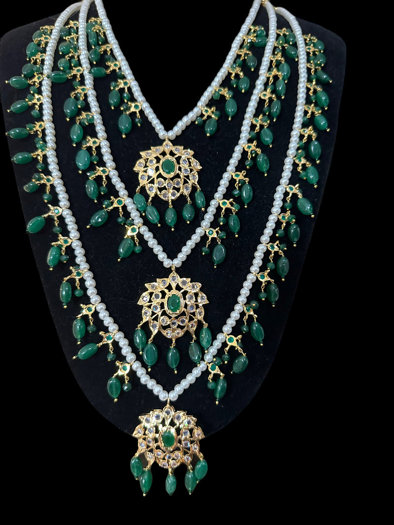 SAT78 Farmana three layer Hyderabadi  necklace with earrings ( READY TO SHIP )