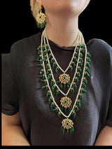 SAT78 Farmana three layer Hyderabadi  necklace with earrings ( READY TO SHIP )