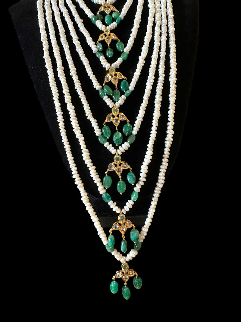 SAT81 Hyderabadi satlada in emerald beads and fresh water pearls (READY TO SHIP )