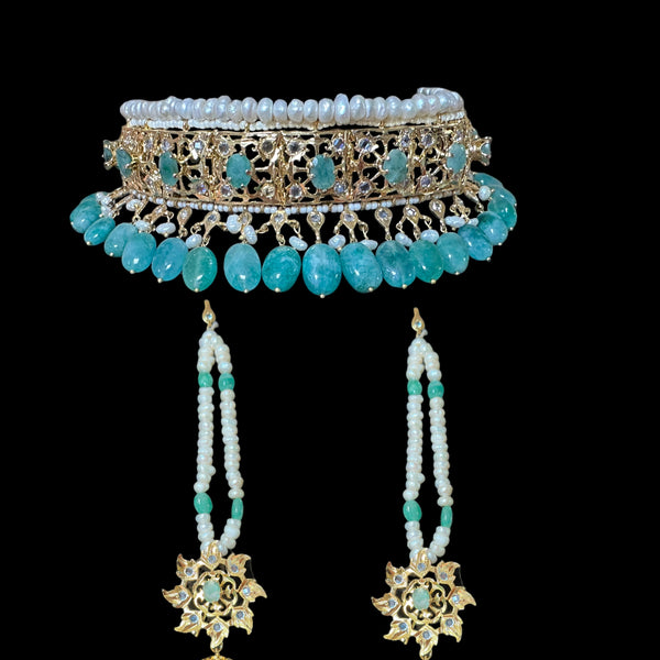 C266 Hyderabadi jadavi lacha in fresh water pearls and emerald