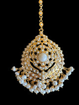 Fresh water pearl jadau tika in gold plated silver ( SHIPS IN 4 WEEKS )