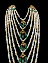SAT81 Hyderabadi satlada in emerald beads and fresh water pearls (READY TO SHIP )