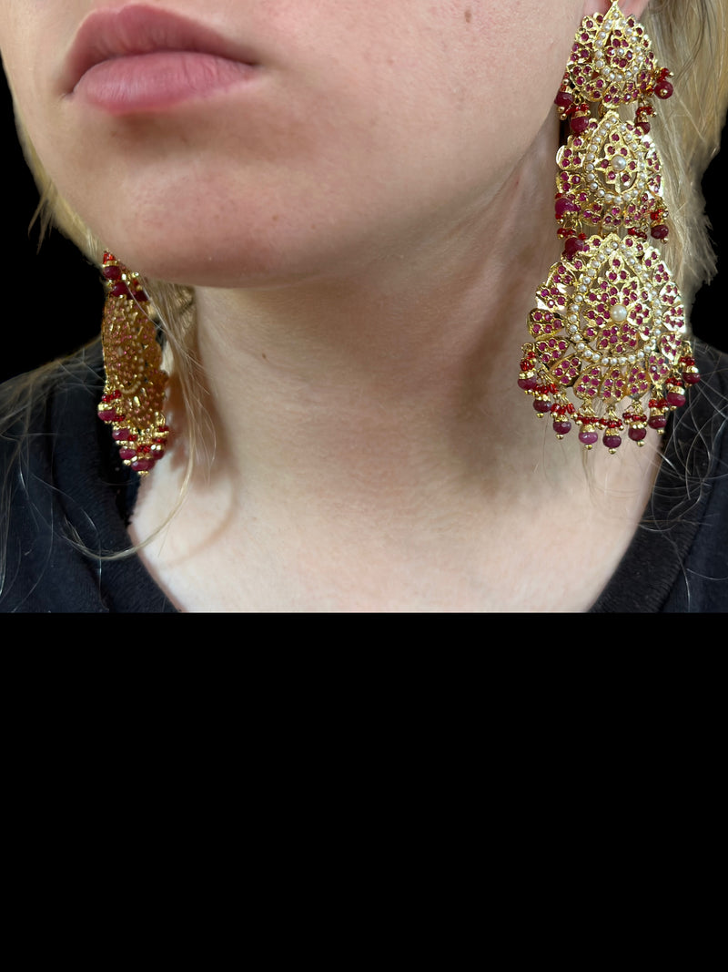 DER504 Mya  gold plated earrings - ruby ( READY TO SHIP )