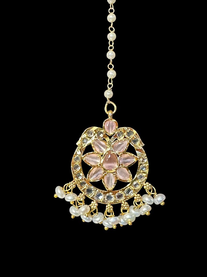 DJTK133 gold plated Tika with fresh water pearls- pink ( READY TO SHIP )