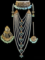 BR319 Insia hyderabadi bridal set in sea green beads ( READY TO SHIP )