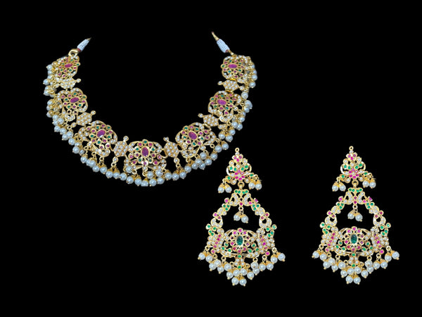 DNS13 Niyati necklace set in red green  ( READY TO SHIP )