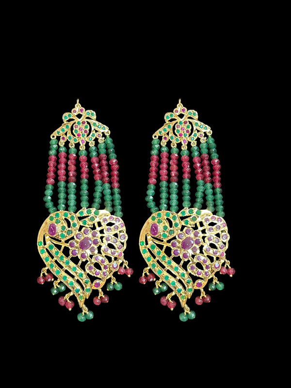 DER503 Ira gold plated earrings - ruby emerald ( READY TO SHIP )