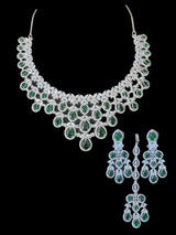 NS515 Silver plated necklace with earrings tika in green ( READY TO SHIP)