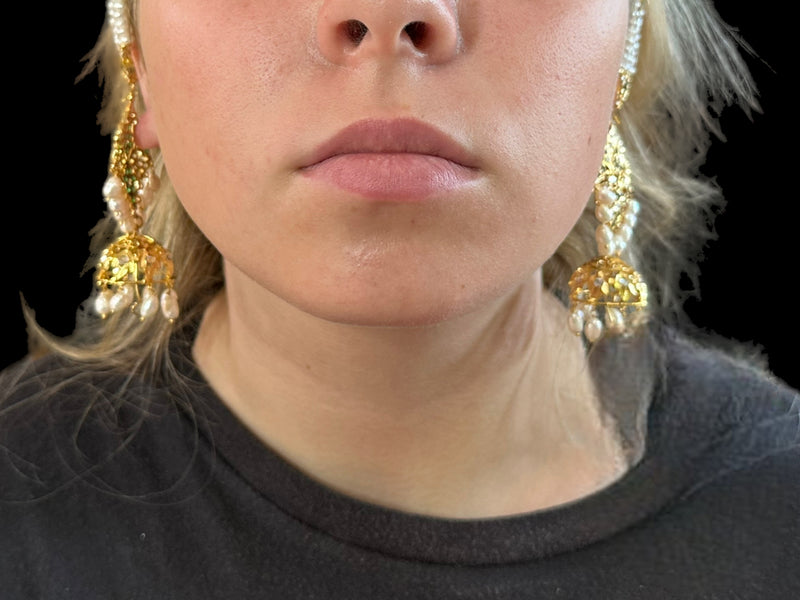 DER200 Lina sheeshphool inspired earrings in fresh water pearls - green ( SHIPS IN 3 WEEKS  )