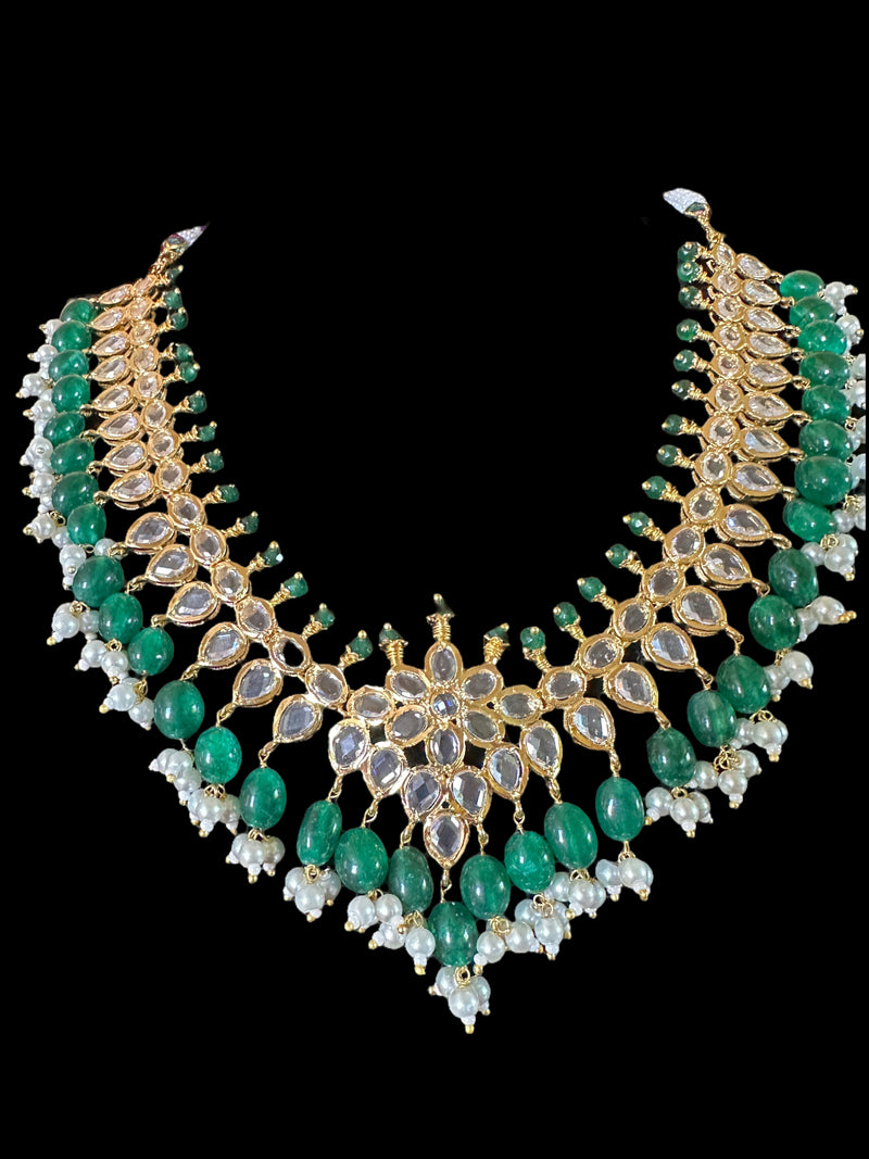 NS519 AMIRA hyderabadi necklace with earrings - emerald  ( READY TO SHIP)