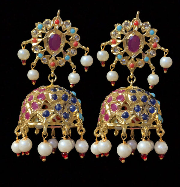 DER602 Anaya Hyderabadi jhumka in navratan (READY TO SHIP)