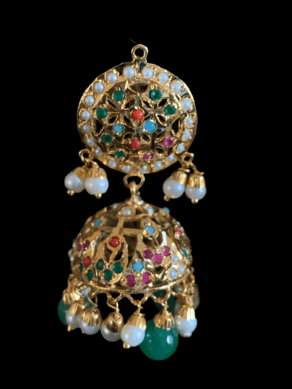 DER525 Arya Punjabi Jadau jhumka in navratan   ( READY TO SHIP)