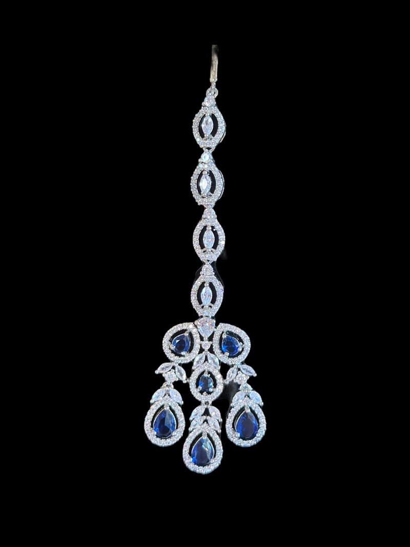 NS512 Silver plated necklace with earrings tika in blue ( READY TO SHIP)