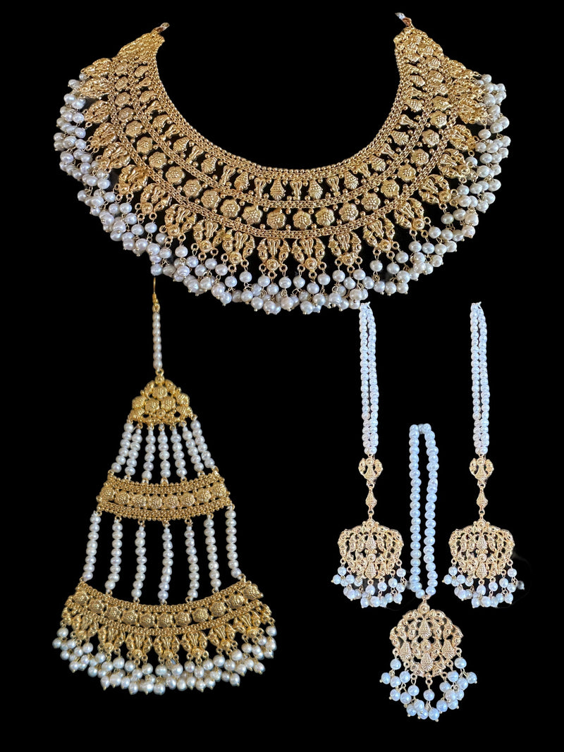 BR101 Bridal necklace set with jhoomar tika ( SHIPS IN 4  WEEKS  )