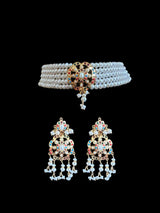 Navratan jadau choker set in fresh water pearls ( READY TO SHIP )