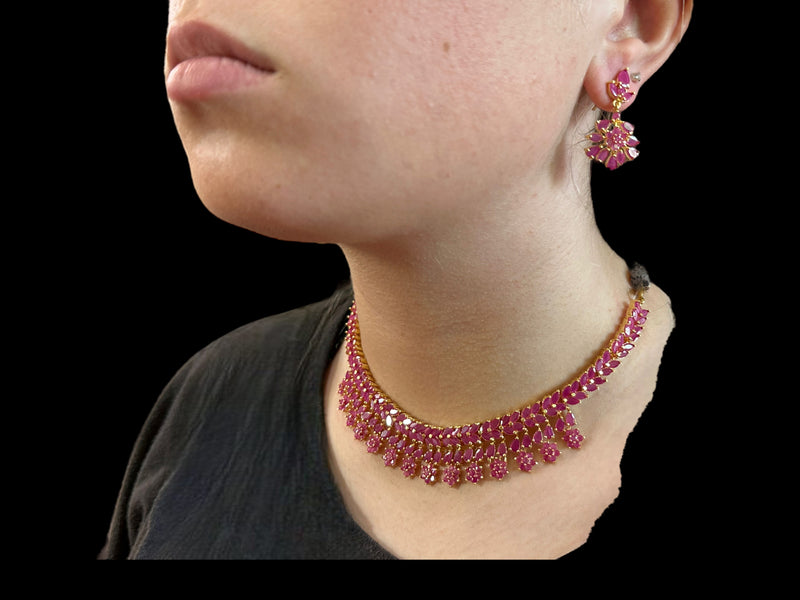 DS12 Cz necklace set in red / ruby   (READY TO SHIP)