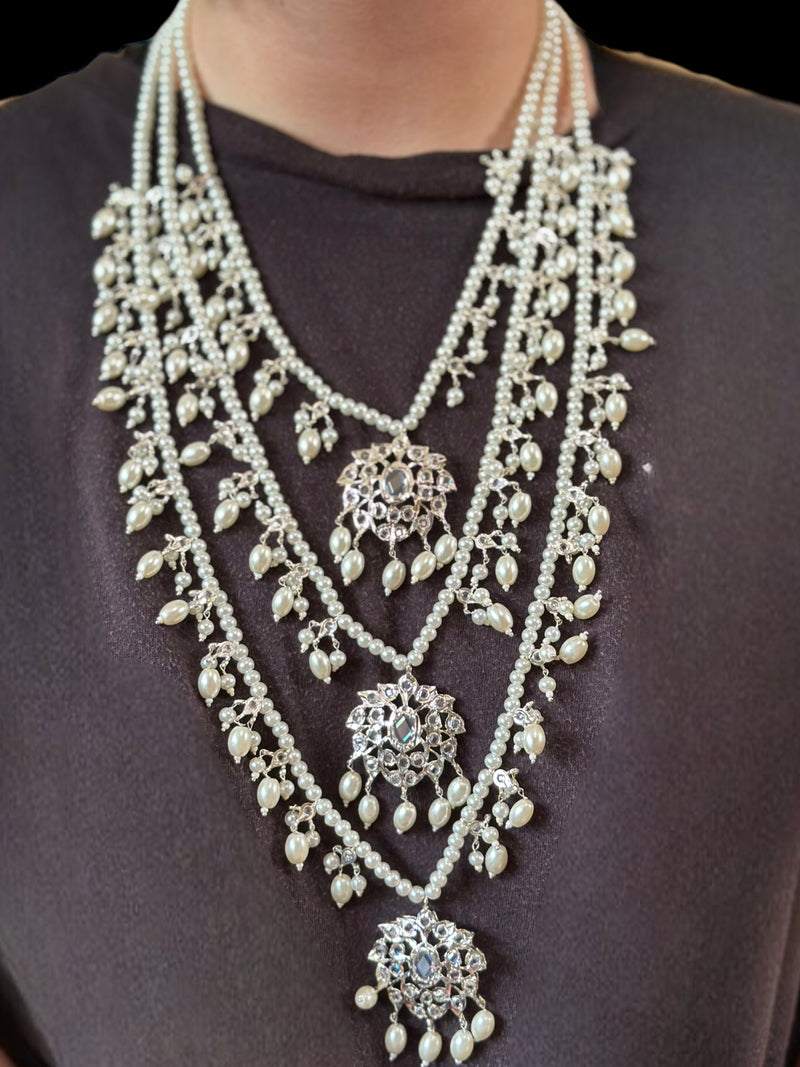 SAT76 Farmana three layer Hyderabadi  necklace with earrings ( READY TO SHIP )