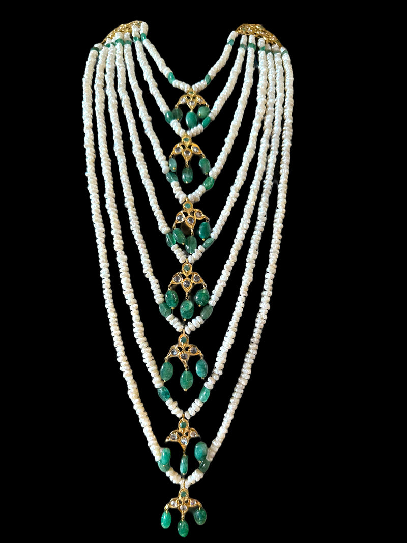 SAT81 Hyderabadi satlada in emerald beads and fresh water pearls (READY TO SHIP )