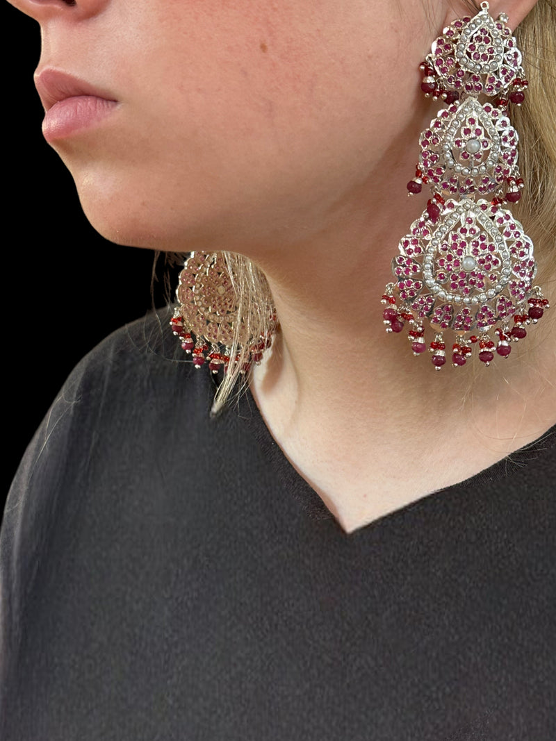 DER505 Mya  silver  plated earrings - ruby ( READY TO SHIP )
