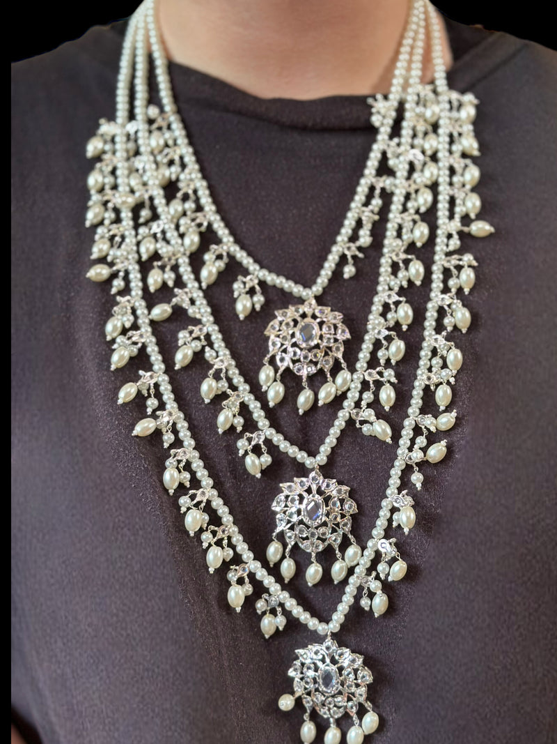 SAT76 Farmana three layer Hyderabadi  necklace with earrings ( READY TO SHIP )