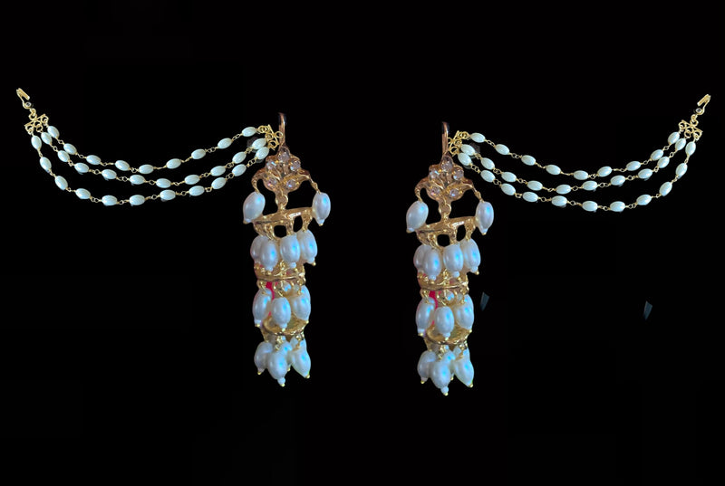 DER601 Insha jhumka in shell  pearls ( READY TO SHIP )