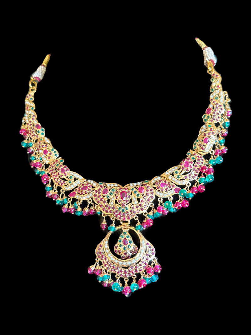 Ruby emerald necklace with earrings in gold plated silver ( READY TO SHIP)