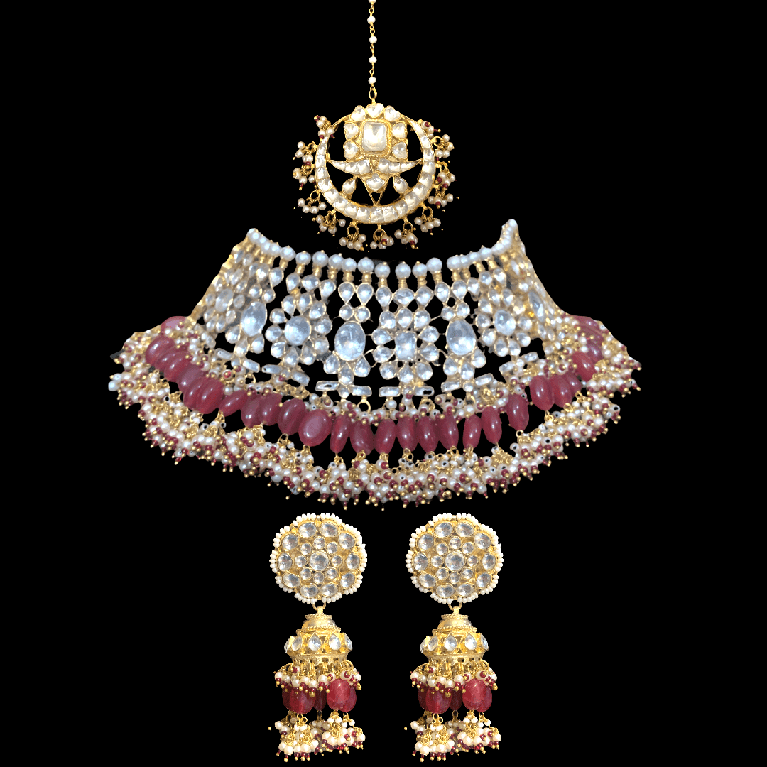 BR4 Khushboo kundan bridal set - ruby ( SHIPS IN 1 WEEK ) – Deccan Jewelry
