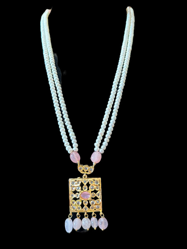 PS444 Zuni fresh water pearl pendant set in rose quartz  beads ( READY TO SHIP)