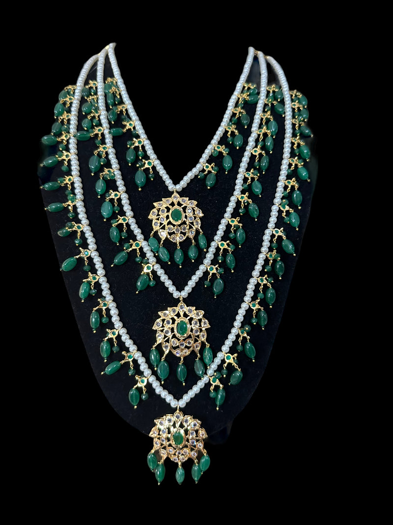 SAT78 Farmana three layer Hyderabadi  necklace with earrings ( READY TO SHIP )