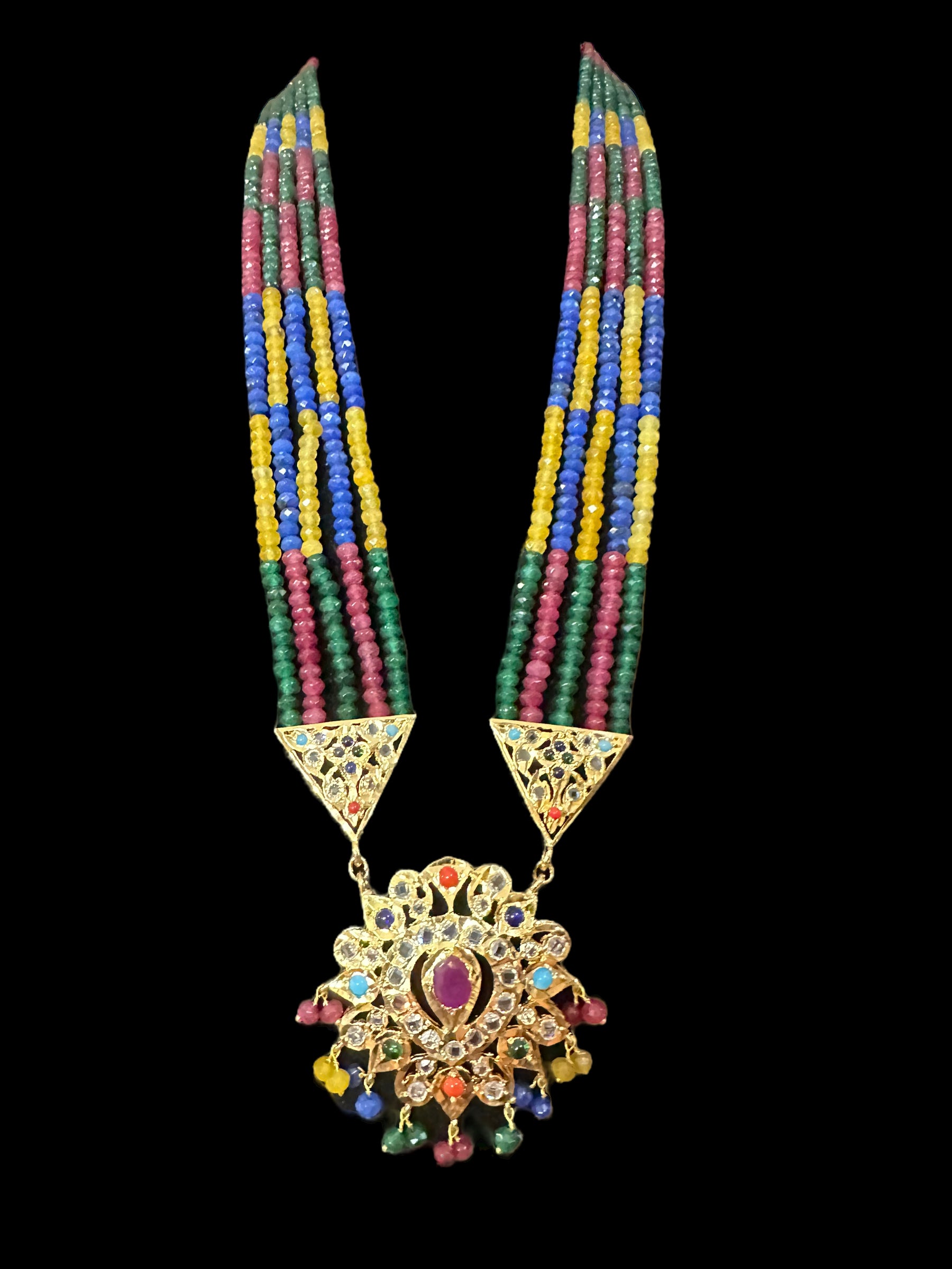 DLN16 Navratan rani haar with earrings ( READY TO SHIP ) – Deccan Jewelry
