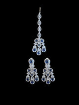 NS512 Silver plated necklace with earrings tika in blue ( READY TO SHIP)