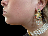 Navratan jadau choker set in fresh water pearls ( READY TO SHIP )